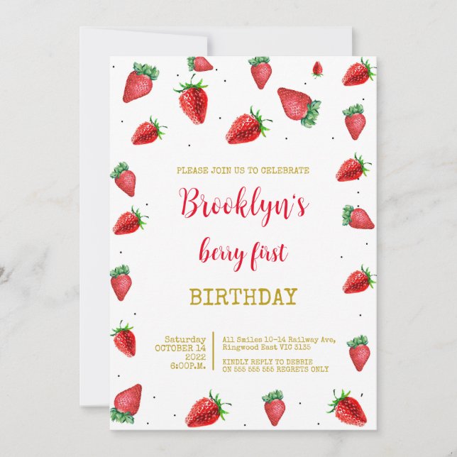  First Birthday Berry Sweet Invitation (Front)