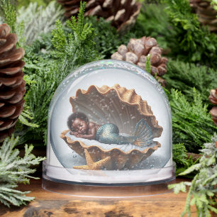First Birthday Black Little Mermaid Snowglobe
