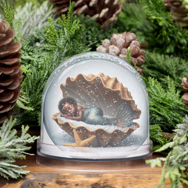 First Birthday Black Little Mermaid Snowglobe (Winter)