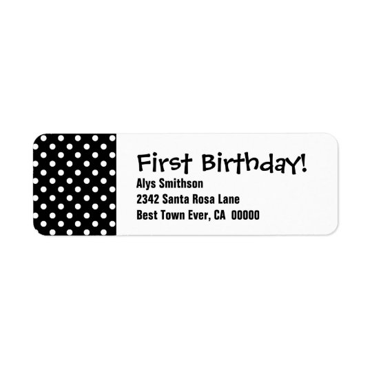 First Birthday Black Polka Dots LA18 Return Address Label