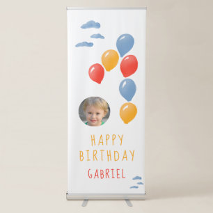First Birthday Blue Balloon Kid`s Birthday Photo  Retractable Banner