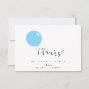 First Birthday Blue Balloon Thank You Card