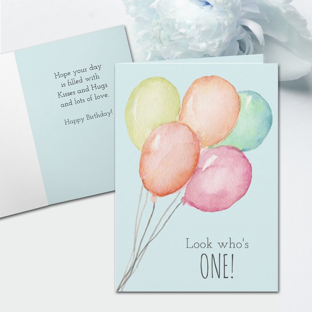 First Birthday Blue Balloons Boy Greeting Card (Creator Uploaded)