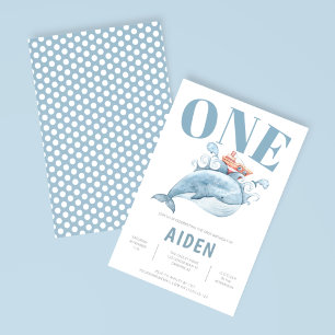 First Birthday Blue Whale Party Invitation