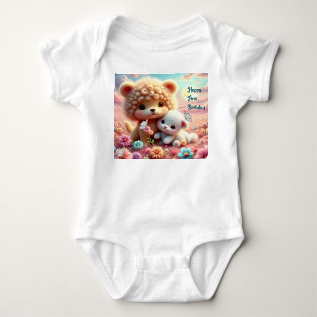 First Birthday Bodysuit Toy Bear (Front)