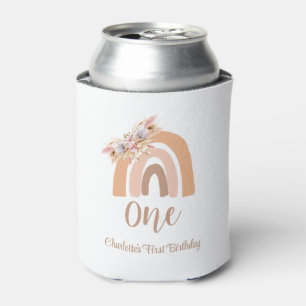 First Birthday Bohemian Floral Rainbow Pastel Can Cooler