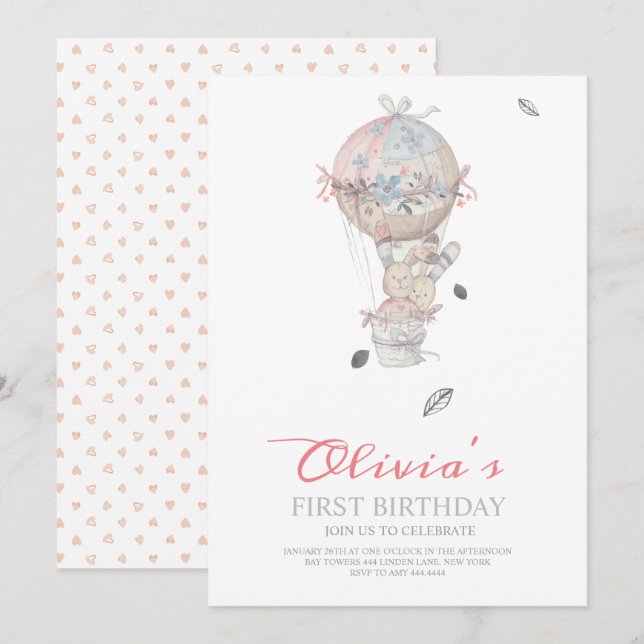 First Birthday Boho Hot air balloon birthday party Invitation (Front/Back)