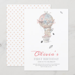 First Birthday Boho Hot air balloon birthday party Invitation