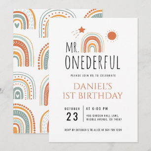 First Birthday Boho Rainbow  Invitation