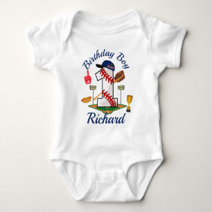 First Birthday Boy Baseball  Baby Bodysuit