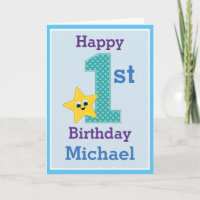 First Birthday Boy, Blue with Yellow Star