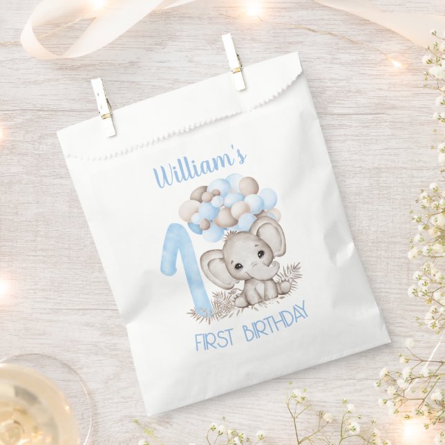 First Birthday Boy Cute Elephant Favour Bag (Clipped)