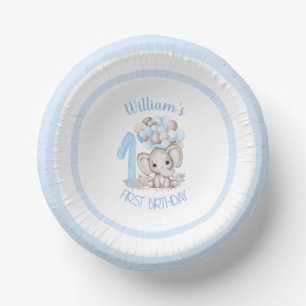 First Birthday Boy Cute Elephant Paper Bowls Paper Plate