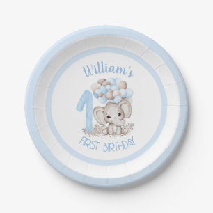 First Birthday Boy Cute Elephant Paper Plate