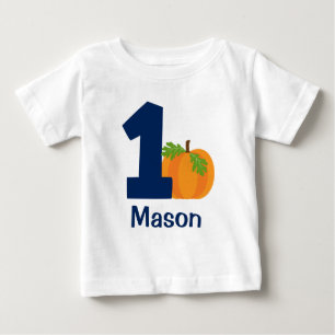First Birthday Boy Fall Pumpkin Personalised Baby T-Shirt