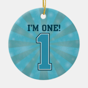 First Birthday Boy, I'm One, Big Blue Number 1 Ceramic Tree Decoration