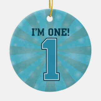 First Birthday Boy, I'm One, Big Blue Number 1 Ceramic Tree Decoration
