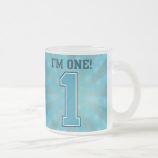 First Birthday Boy, I'm One, Big Blue Number 1 Frosted Glass Coffee Mug
