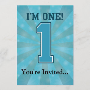 First Birthday Boy, I'm One, Big Blue Number 1 Invitation