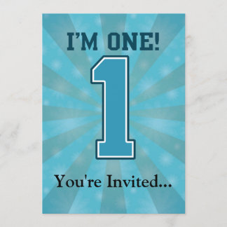 First Birthday Boy, I'm One, Big Blue Number 1 Invitation