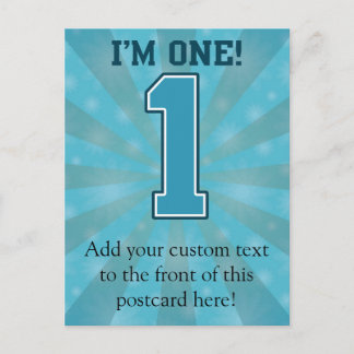 First Birthday Boy, I'm One, Big Blue Number 1 Postcard