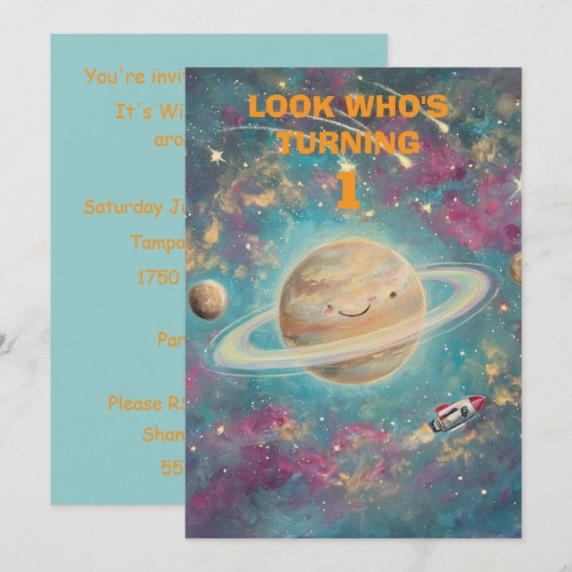 First Birthday Boy Party Digital Download Invitation (Front/Back)