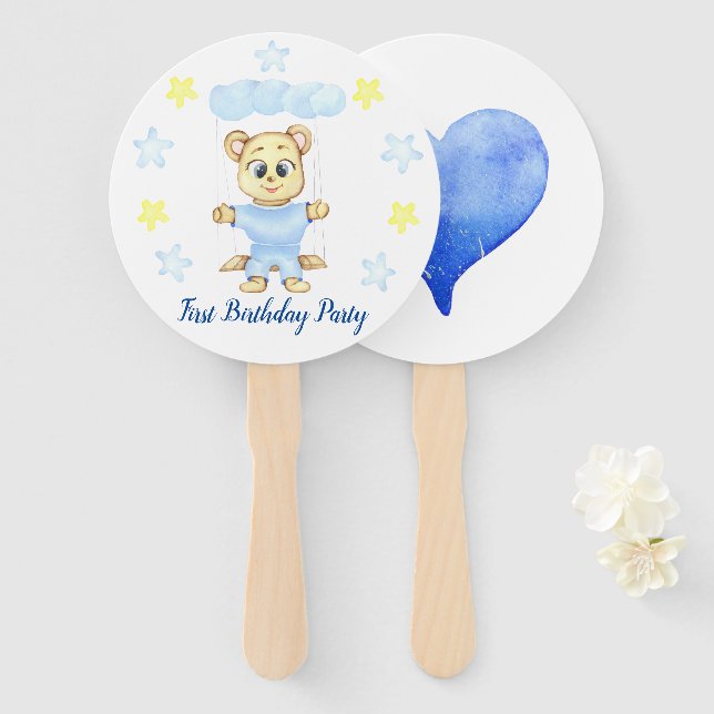 First Birthday Boy  Party Hand Fan (Front and Back)