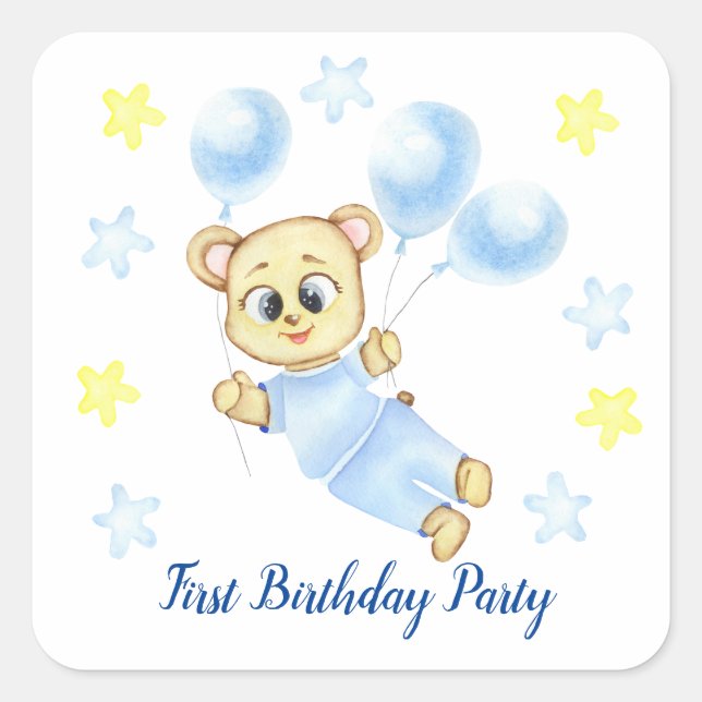 First Birthday Boy Party positive Square Sticker (Front)