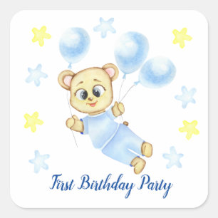 First Birthday Boy Party positive Square Sticker