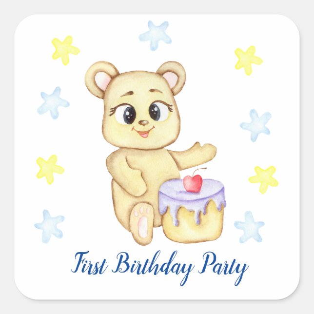 First Birthday Boy Party positive Square Sticker (Front)