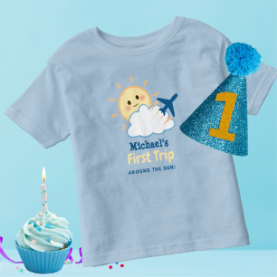 First Birthday Boy Whimsical Aeroplane Sun & Cloud Toddler T-Shirt