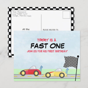 First Birthday Boys Race Car Track Modern Fun Postcard