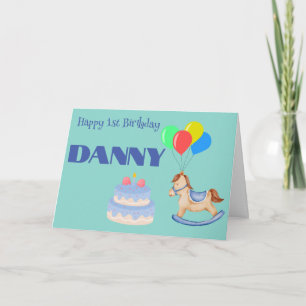 FIRST BIRTHDAY CAKE AND ROCKING HORSE CUSTOM CARD