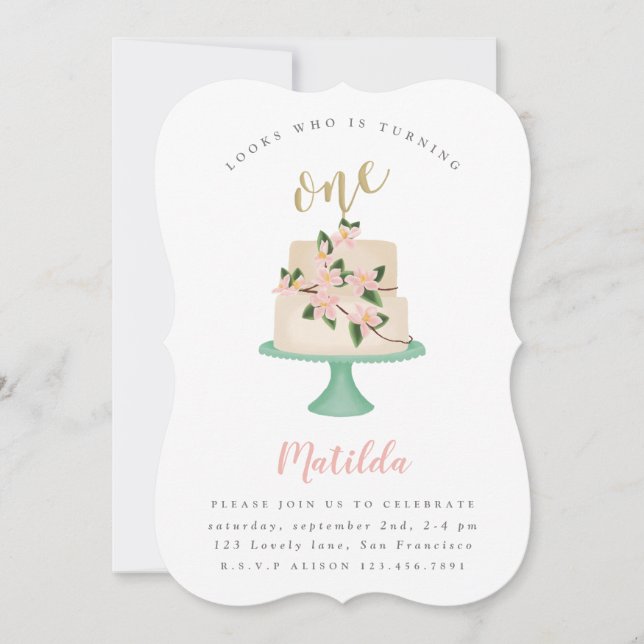 First birthday cake party invitation (Front)