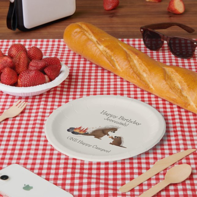 First Birthday Camping Porcupines making s'mores Paper Plate (Picnic)