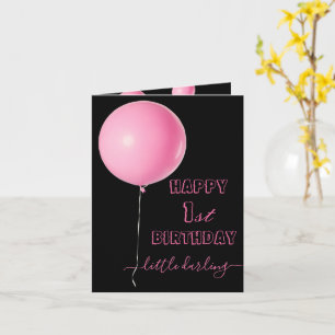 first birthday card pink balloons