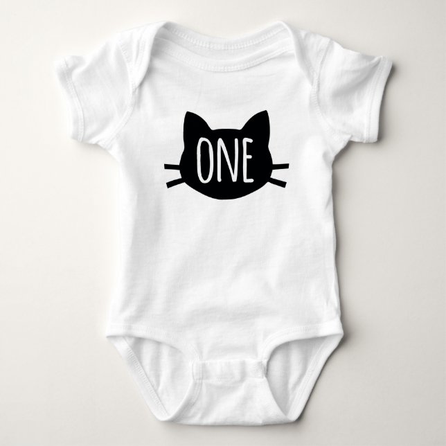 First Birthday - Cat Themed Baby Bodysuit (Front)