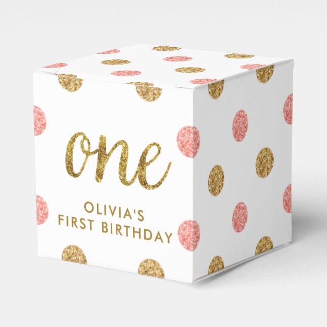 First Birthday Celebration Pink & Gold Glitter One Favour Box (Front Side)