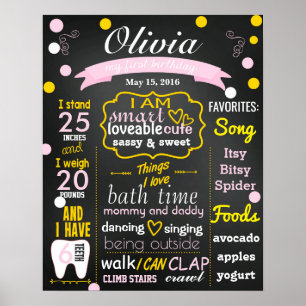 First Birthday Chalkboard sign confetti pink girl