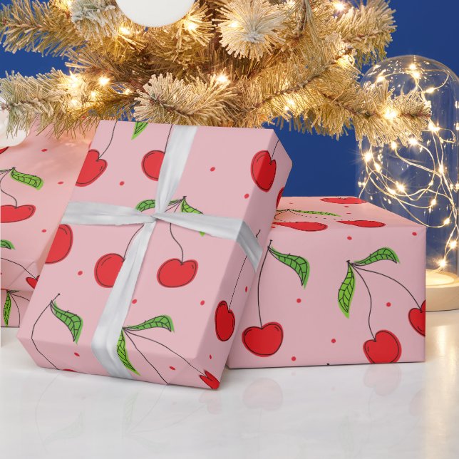 first birthday cherries pink and red  wrapping paper (Holidays)
