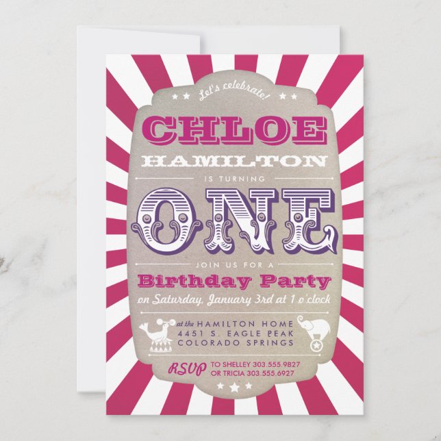 First Birthday Circus Carnival Party Invitation (Front)