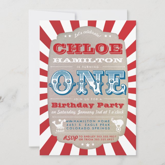 First Birthday Circus Carnival Party Invitation (Front)