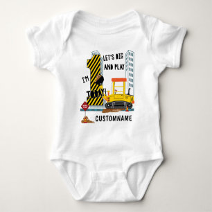 First Birthday Construction Let's Dig and Play Baby Bodysuit