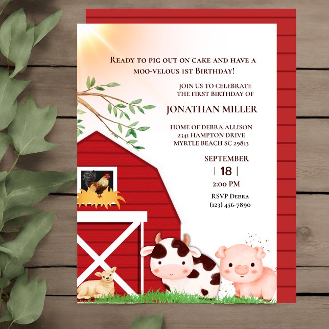 First Birthday Cow Pig Farm Birthday Party Invitation (Creator Uploaded)