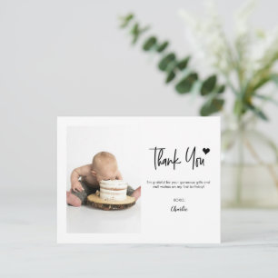 First Birthday Custom Photo Modern handlettering Thank You Card