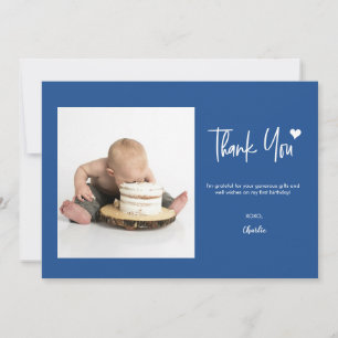 First Birthday Custom Photo navy blue nautical Thank You Card