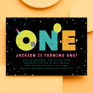First Birthday Cute Colourful Invitation Postcard