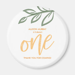 First Birthday Cute Doodle Paint Leaves Magnet