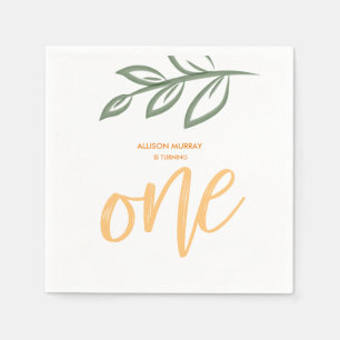 First Birthday Cute Doodle Paint Leaves Napkin