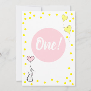 First Birthday Cute Elephant and Heart Balloons Invitation